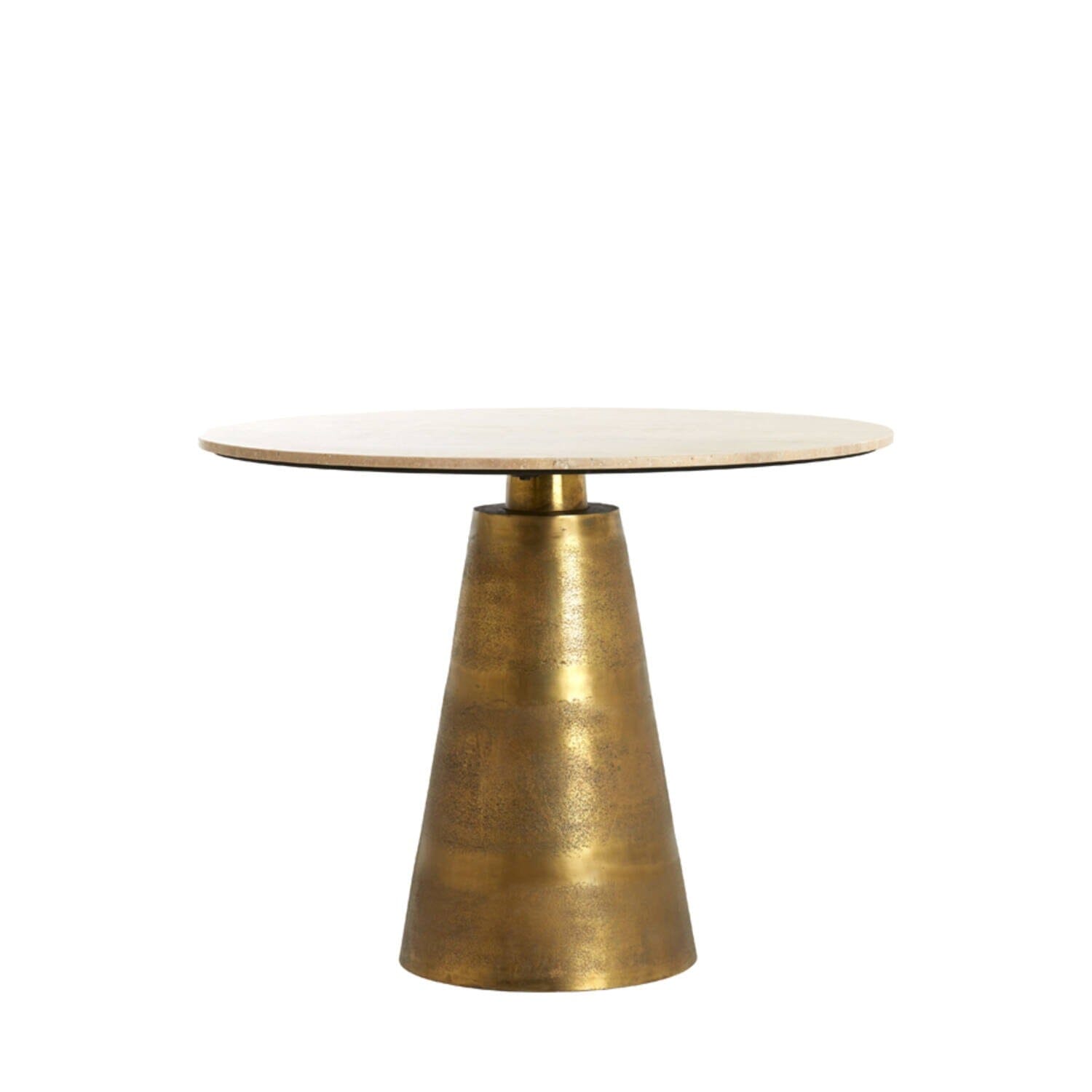 Macci Large Antique Brass Round Dining Table with Travertine Top Furniture