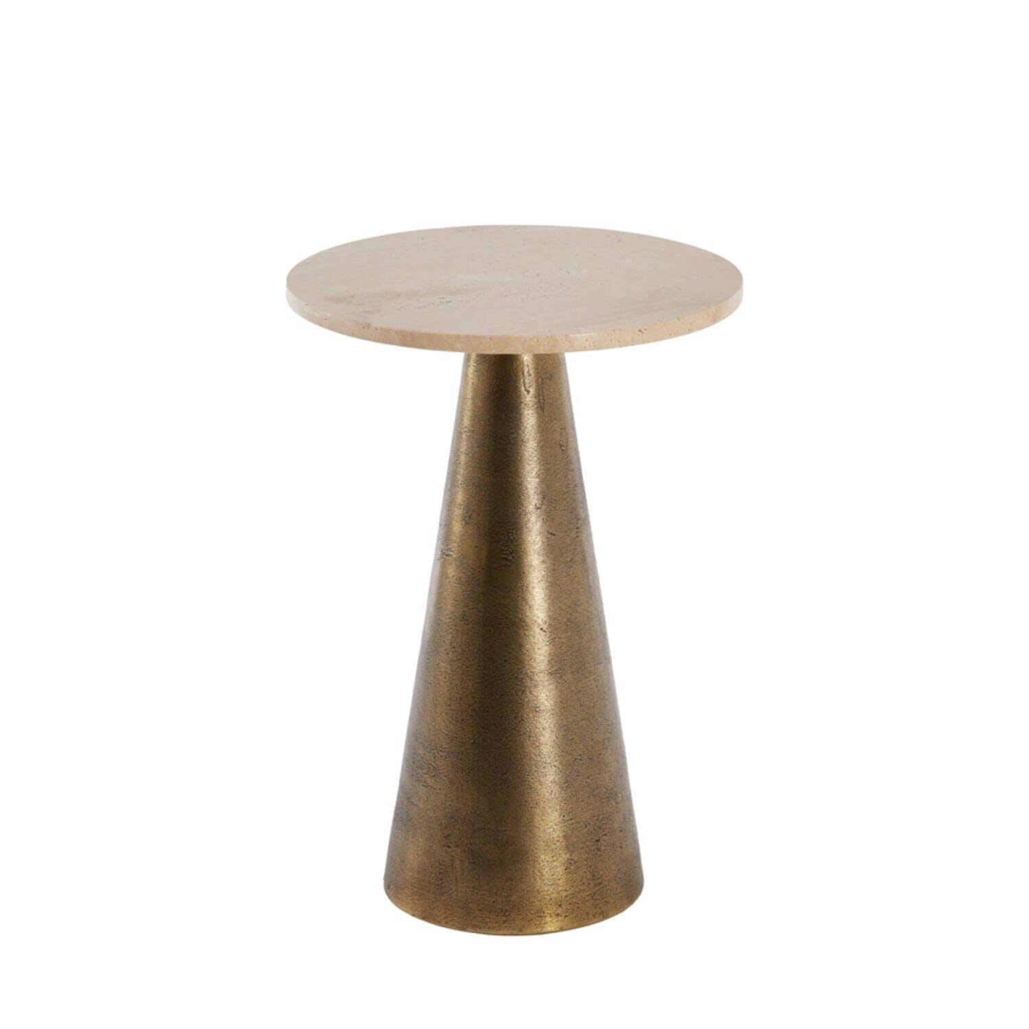 Macci Large Antique Brass Round Side Table with Travertine Top Furniture