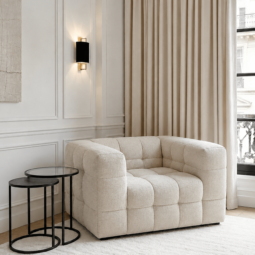 Maggie Cream Chenille Quilted Armchair Furniture