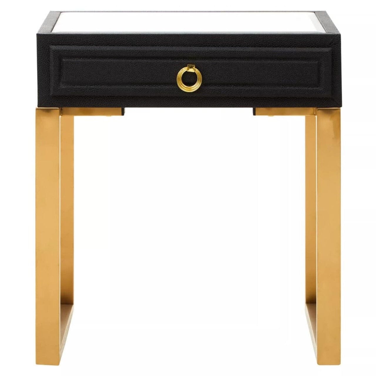 Maja Black Faux Shagreen 1 Drawer Bedside Table with Gold Legs Furniture
