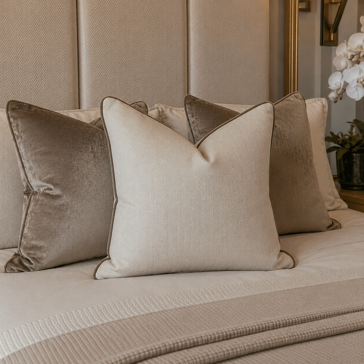 Malabar Almond Woven Cushion Cover with Velvet Piping - 50x50cm