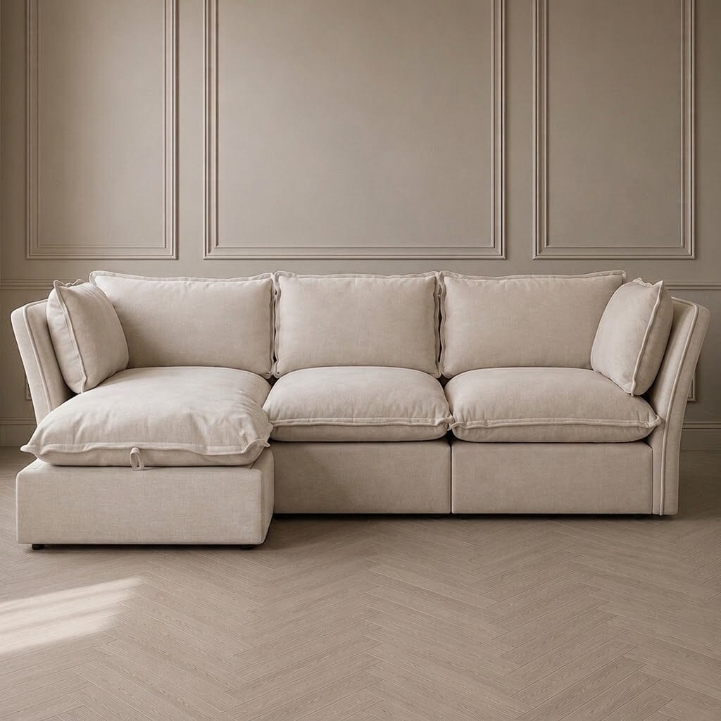 Mallow Coastal Weave Linen 3 Seater Sofa with Storage Footstool Sofa