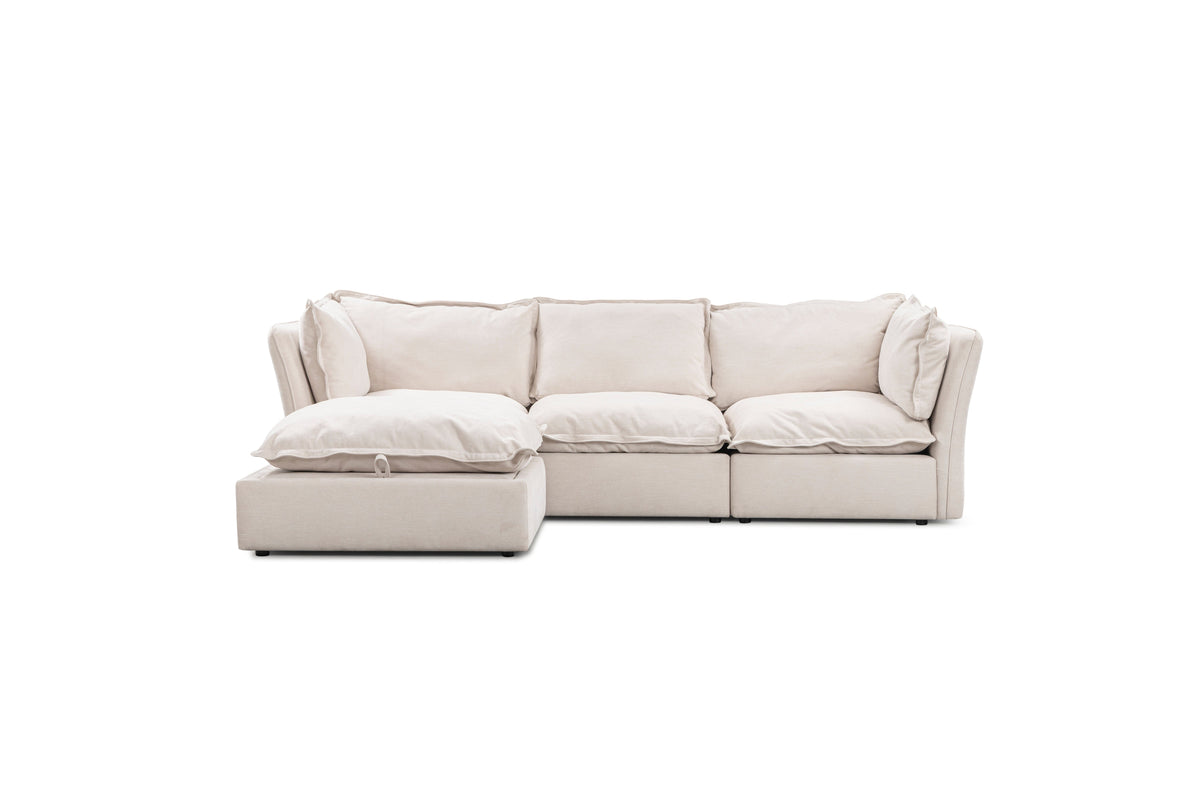 Mallow Coastal Weave Linen 3 Seater Sofa with Storage Footstool Sofa