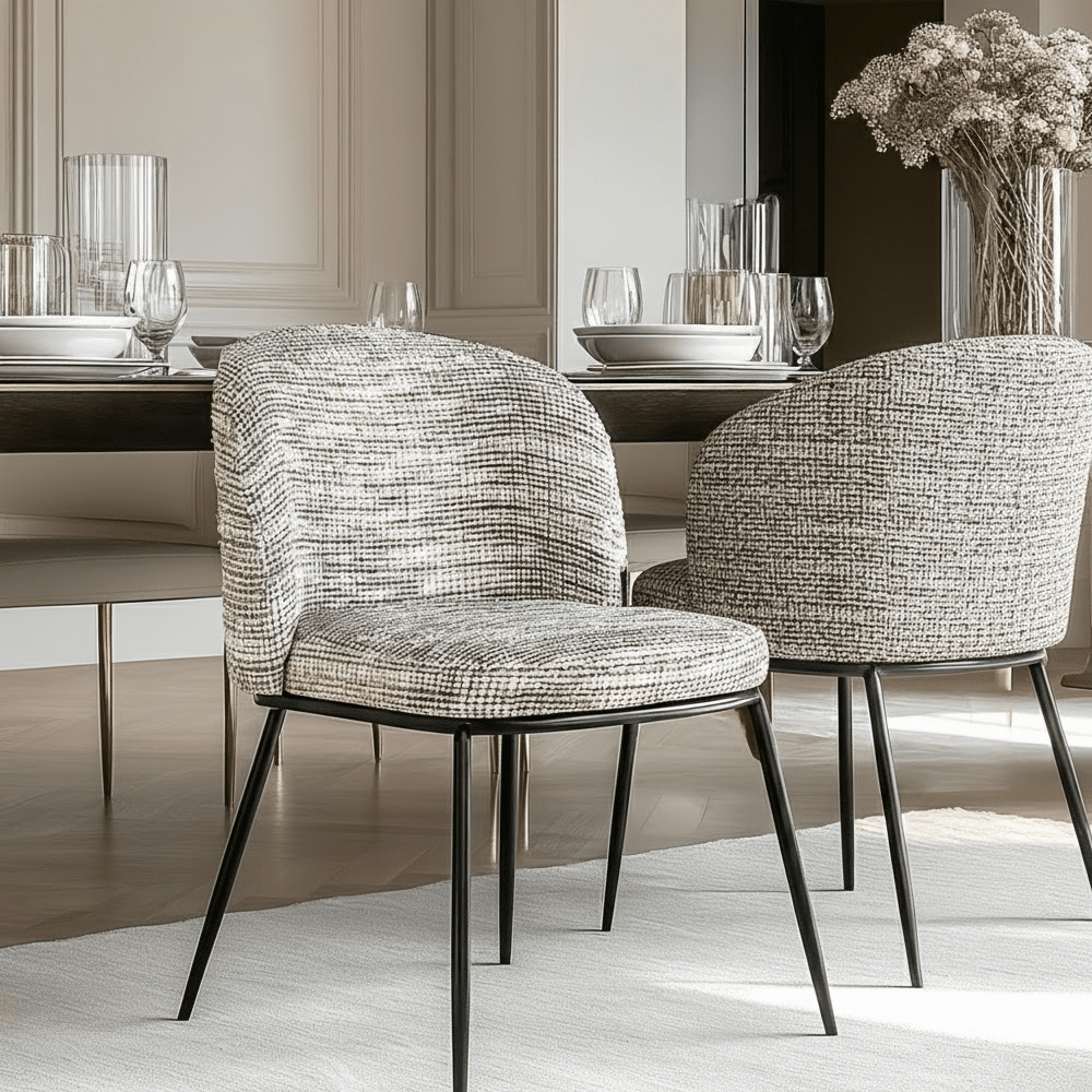 Malou Taupe Two Toned Textured Dining Chair with Black Legs - Set of 2 Furniture
