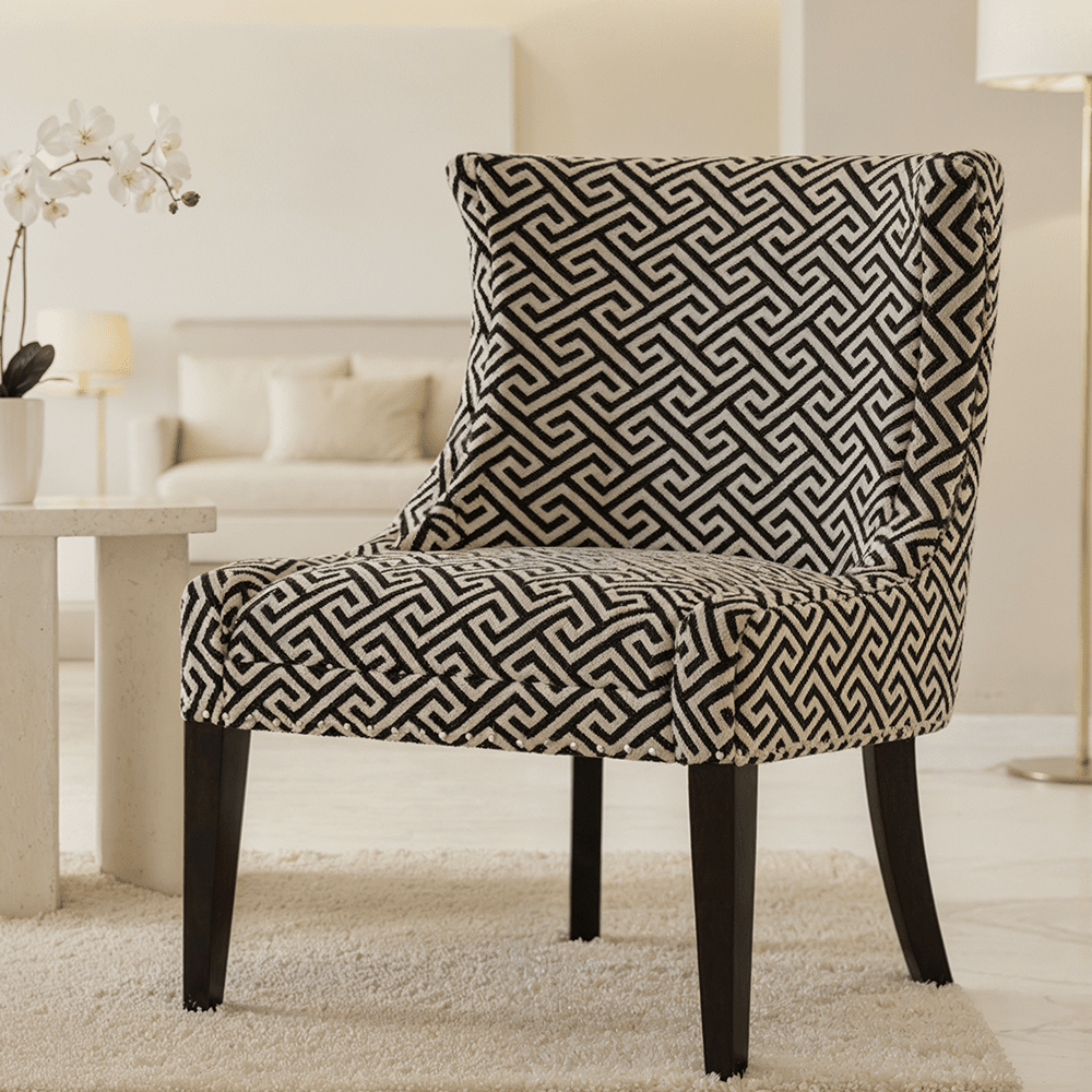 Marcelline Black & Grey Geometric Pattern Lounge Chair Sofa