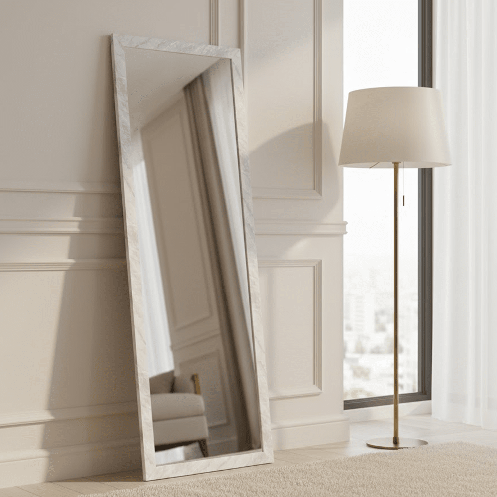 Marcie Large White Marbled Leaner Wall Mirror Accessories
