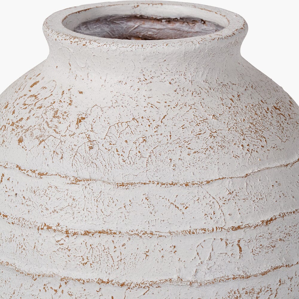 Marella Large Distressed White Wash Decorative Ribbed Vase Accessories