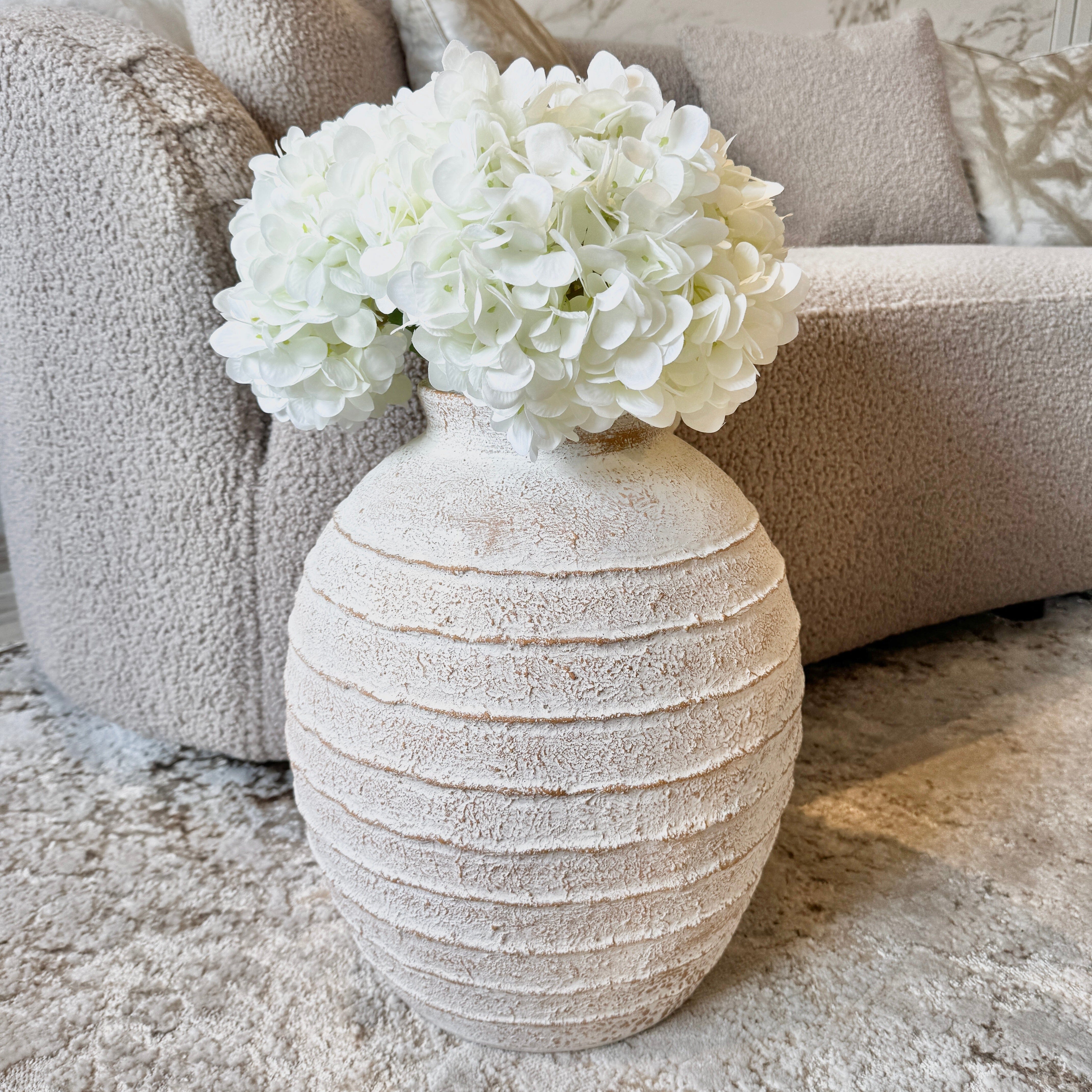 Marella Medium Distressed White Wash Decorative Ribbed Vase Accessories