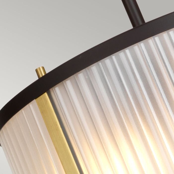 Maria Dark Brown & Brass Ribbed Glass 2 Light Pendant Ceiling Light Lighting