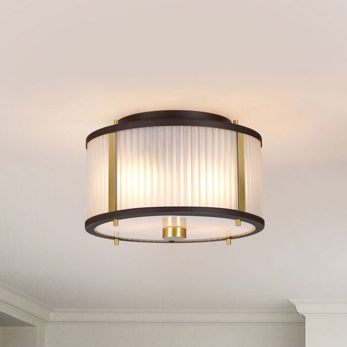 Maria Dark Brown & Brass Ribbed Glass 2 Light Pendant Ceiling Light Lighting