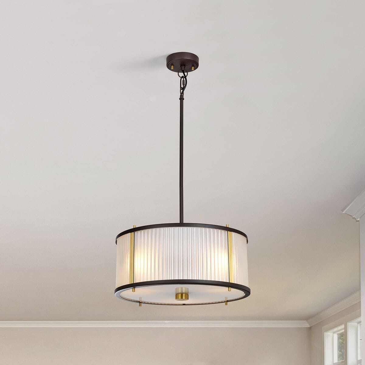 Maria Dark Brown & Brass Ribbed Glass 3 Light Pendant Ceiling Light Lighting