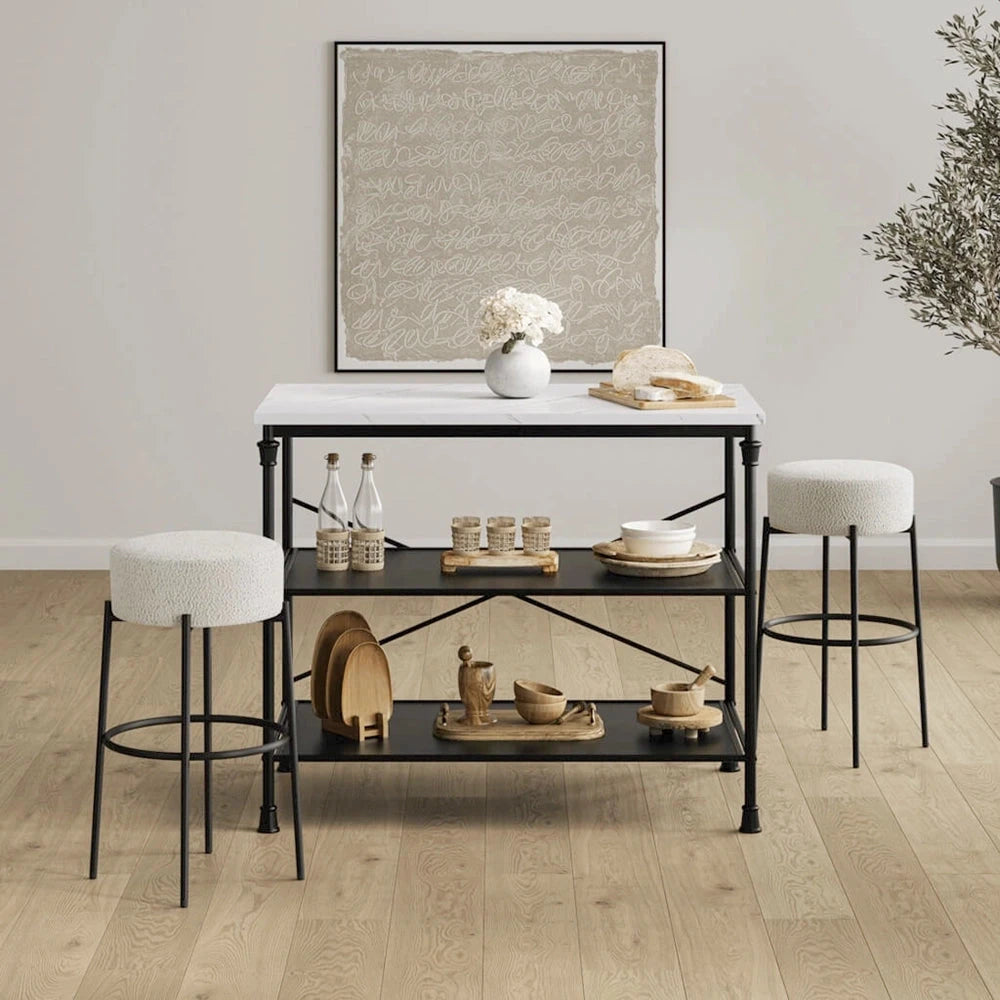 Mariah Ivory Boucle Round Bar Stool with Black Legs Furniture