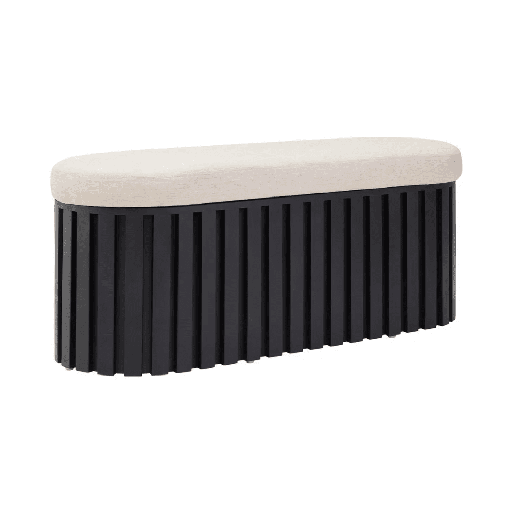 Mariana Black Slatted Bench with Cream Linen Upholstery Furniture
