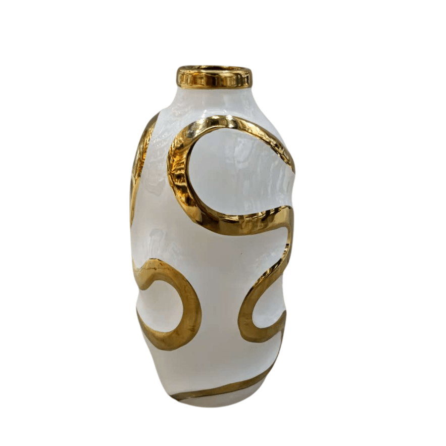 Marigold Tall Gold & White Squiggle Decorative Vase Accessories