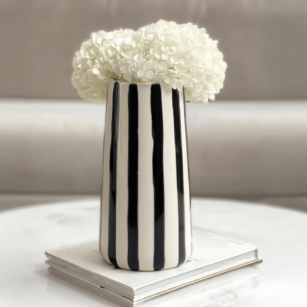 Mariza Black & White Striped Vase Accessories