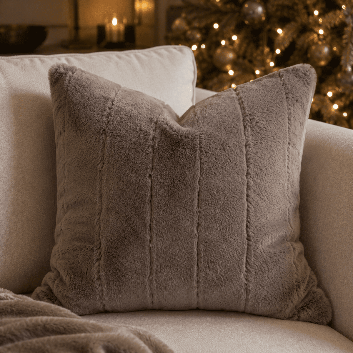 Marlowe Chestnut Faux Fur Feather Filled Cushion - 45x45cm Textiles