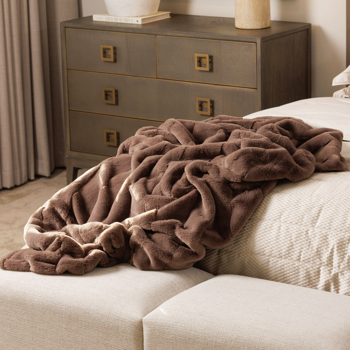 Marlowe Chestnut Large Faux Fur Throw Textiles