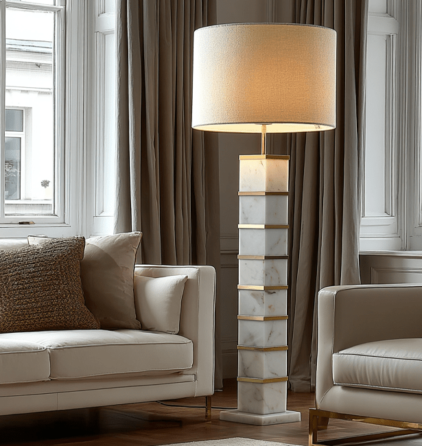 Maryam Premium Marble Floor Lamp with Gold Detail Lighting