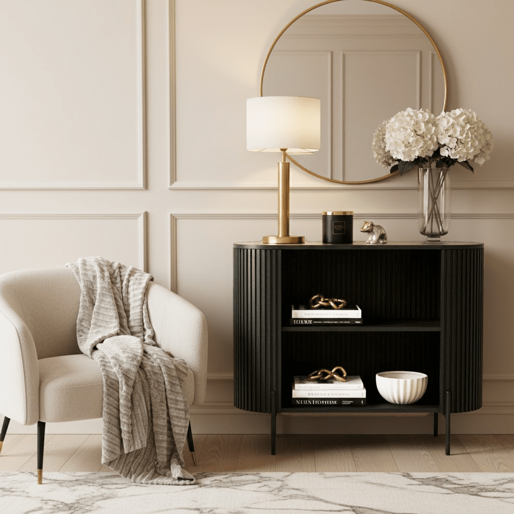 Massia Black Ribbed Open Sideboard Furniture
