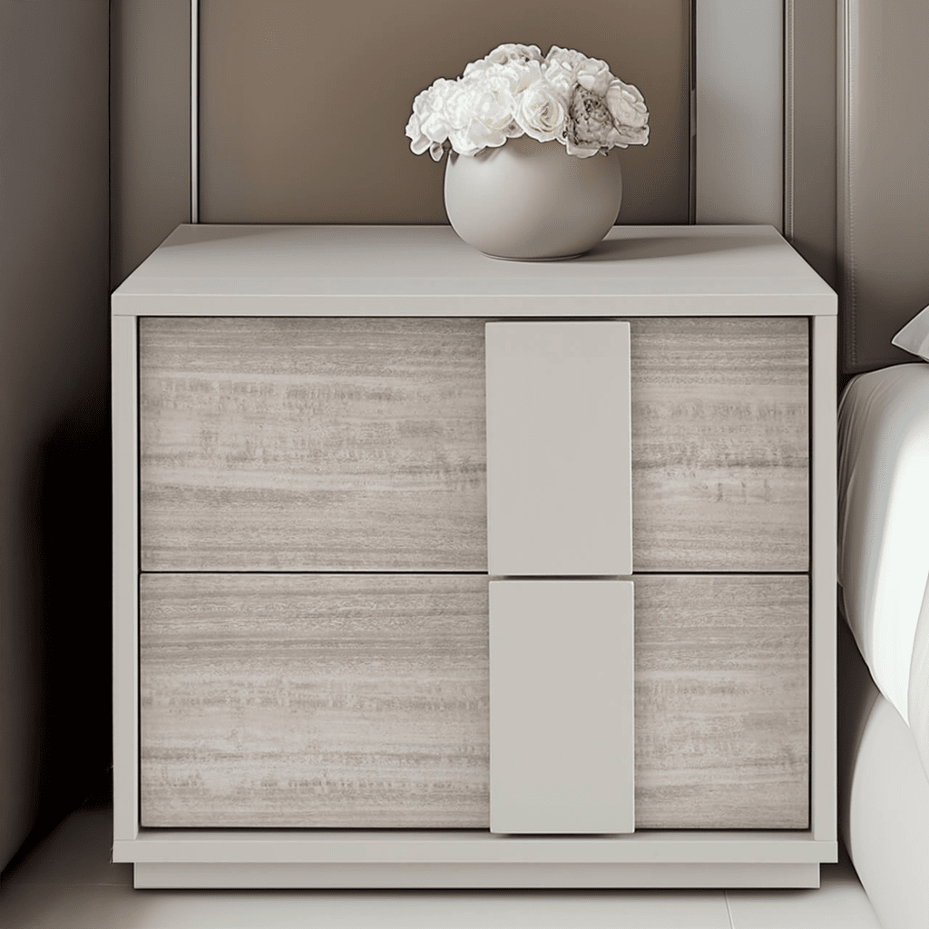 Maya Luxury Greige 2 Drawer Bedside Table Furniture