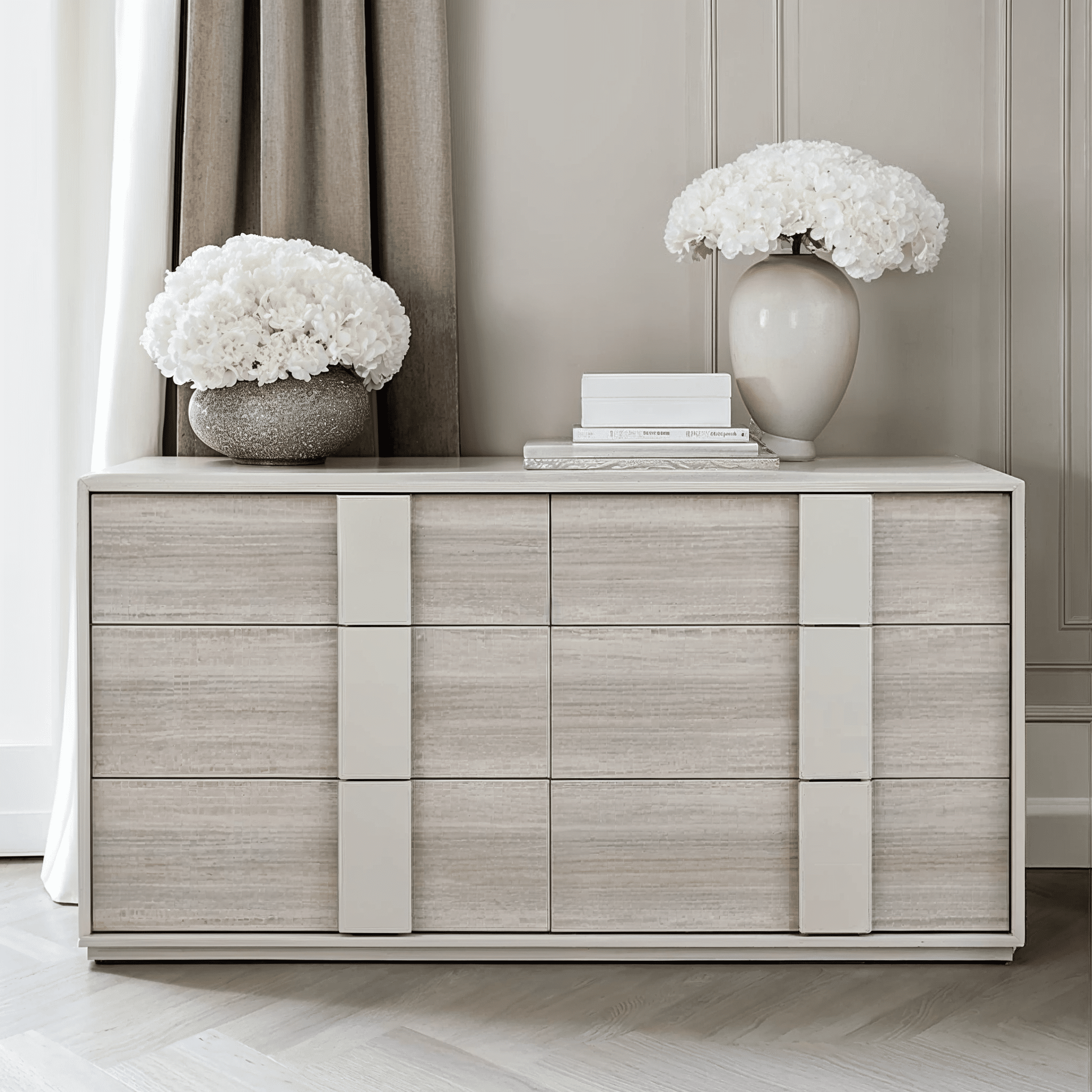 Maya Luxury Greige 6 Drawer Chest Furniture