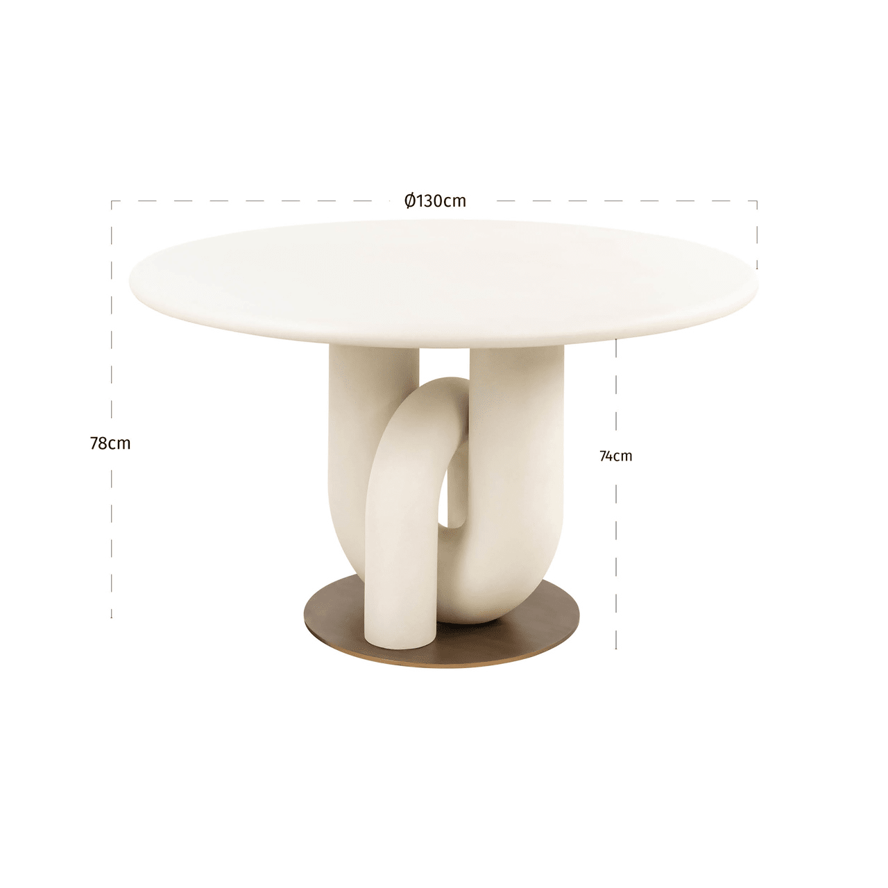 Mayia Cream & Gold Sculptural Round Top Dining Table Furniture