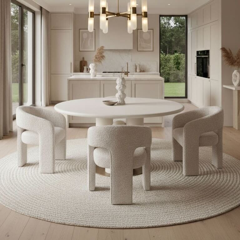 Mayia Cream & Gold Sculptural Round Top Dining Table Furniture