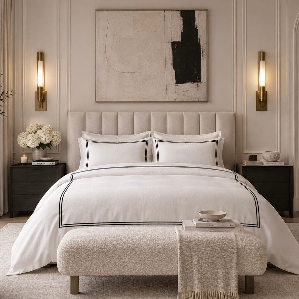 Meghan Black Embroidered Double Stitch Detail Duvet Set Textiles