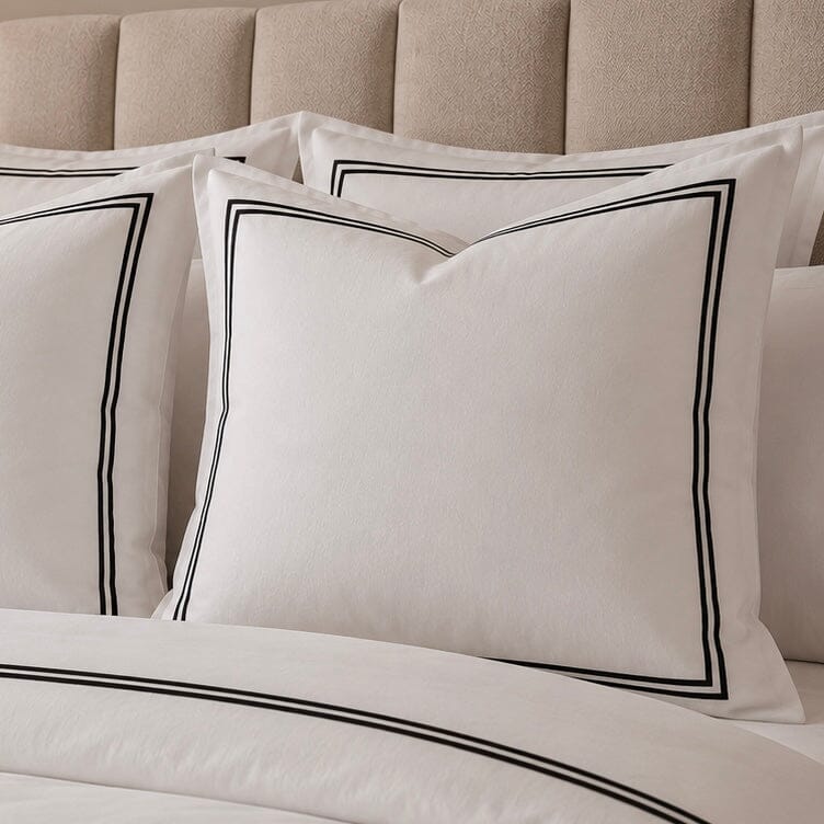 Meghan Black Embroidered Double Stitch Detail Large Feather Filled Cushion - 60x60cm Textiles