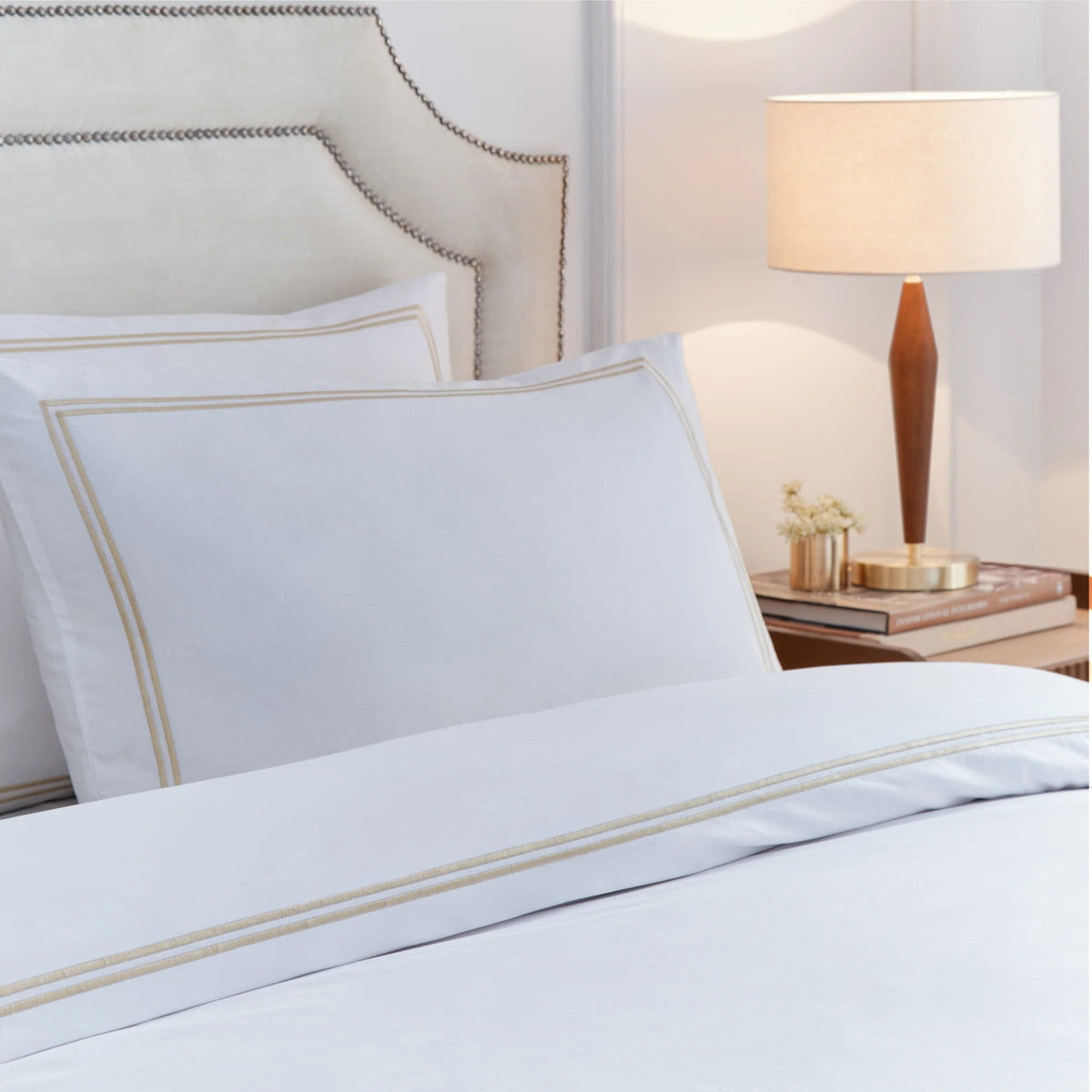 Meghan Champagne Embroidered Double Stitch Detail Duvet Set Textiles