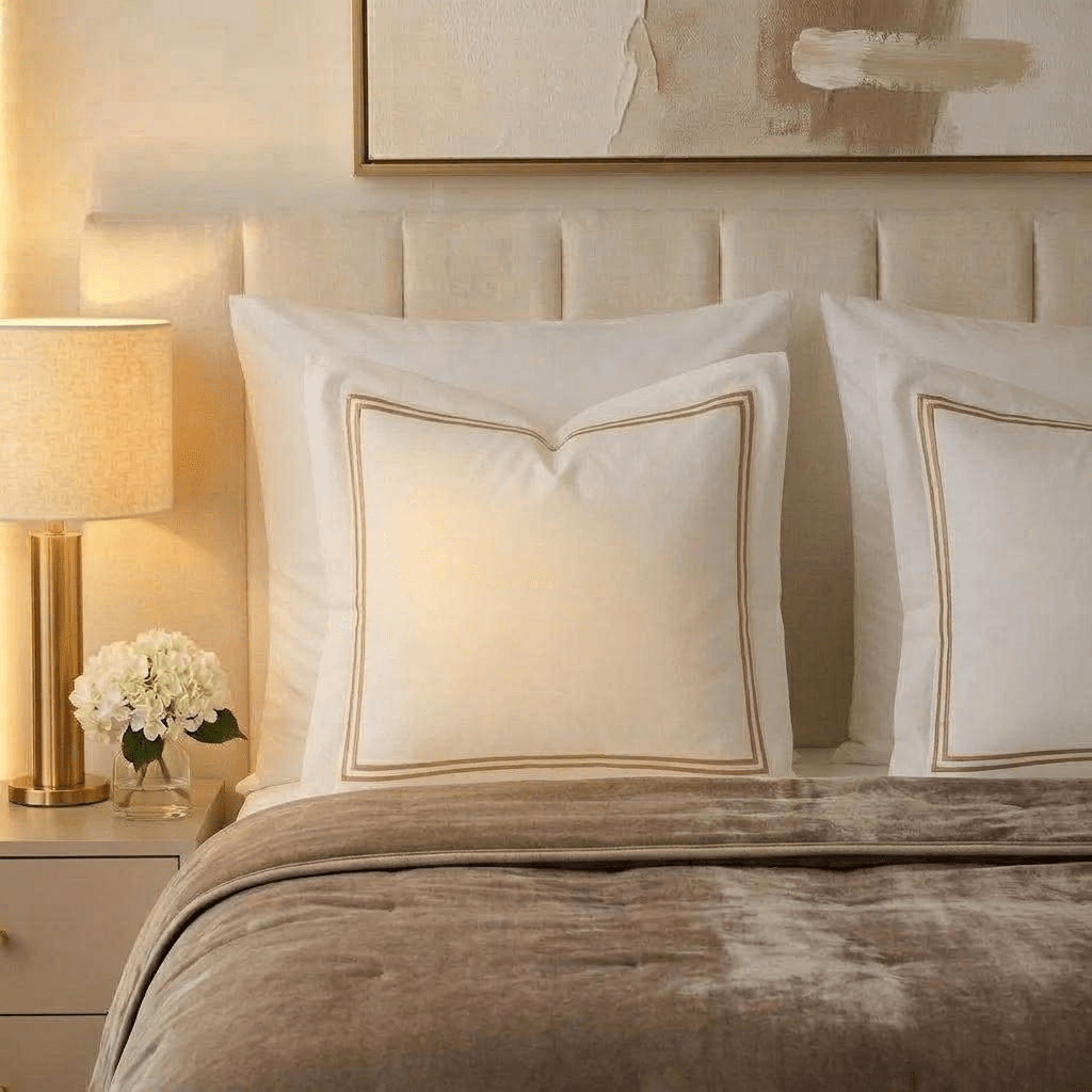 Meghan Champagne Embroidered Double Stitch Detail Large Feather Filled Cushion - 60x60cm Textiles