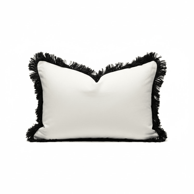 Melina Cream Velvet Bolster Cushion with Black Fringe Detailing - 35x50cm Accessories