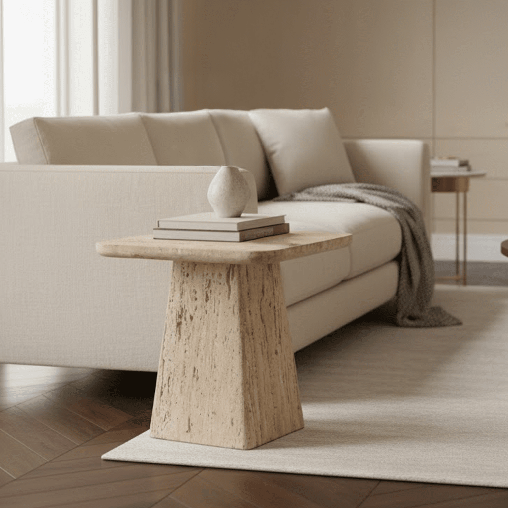 Micah Travertine Square Side Table Furniture