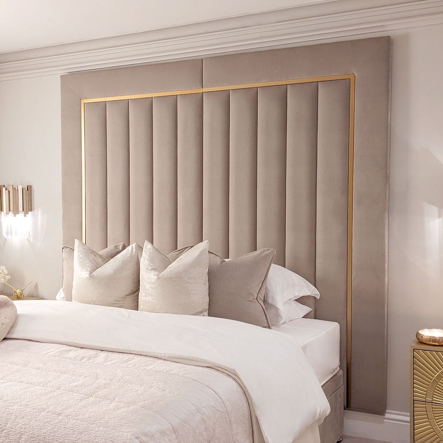 Milan Mink & Gold Channelled Luxury Headboard MTO Beds and Headboards