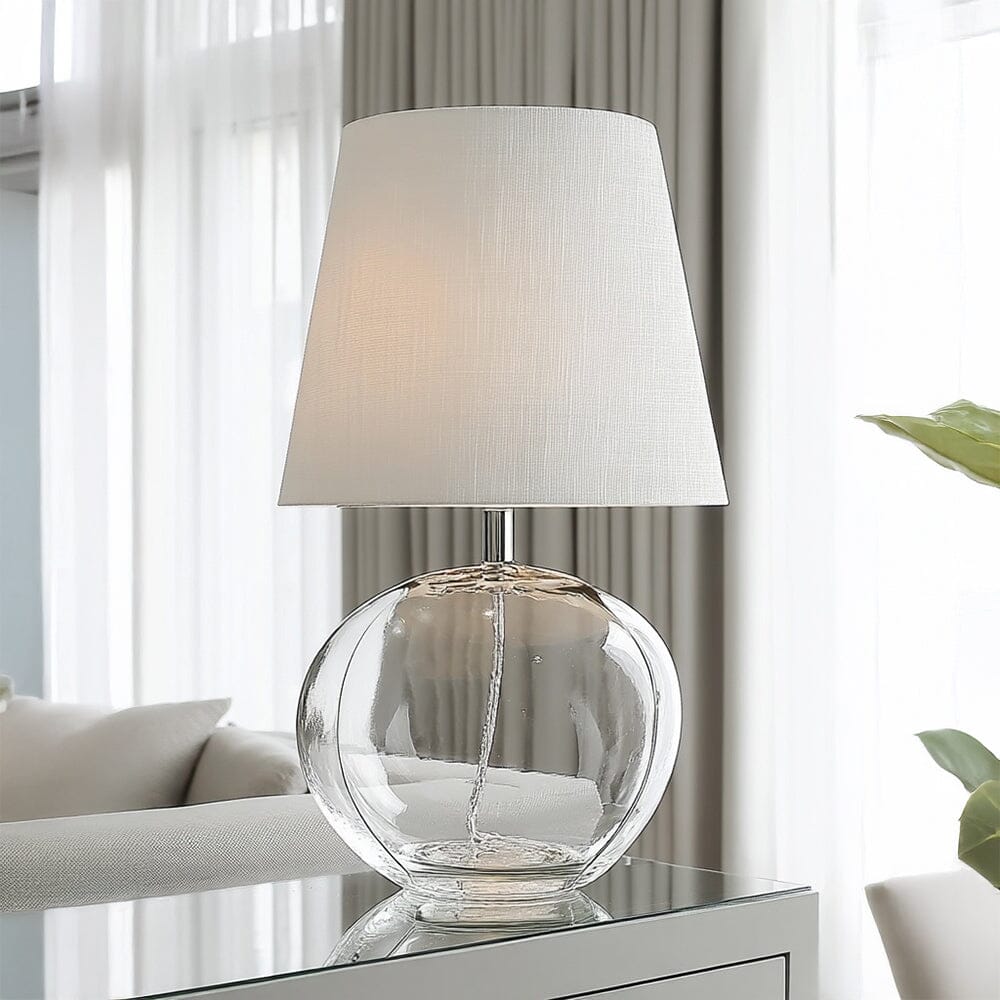 Milou Clear Glass Organic Table Lamp with White Shade Lighting