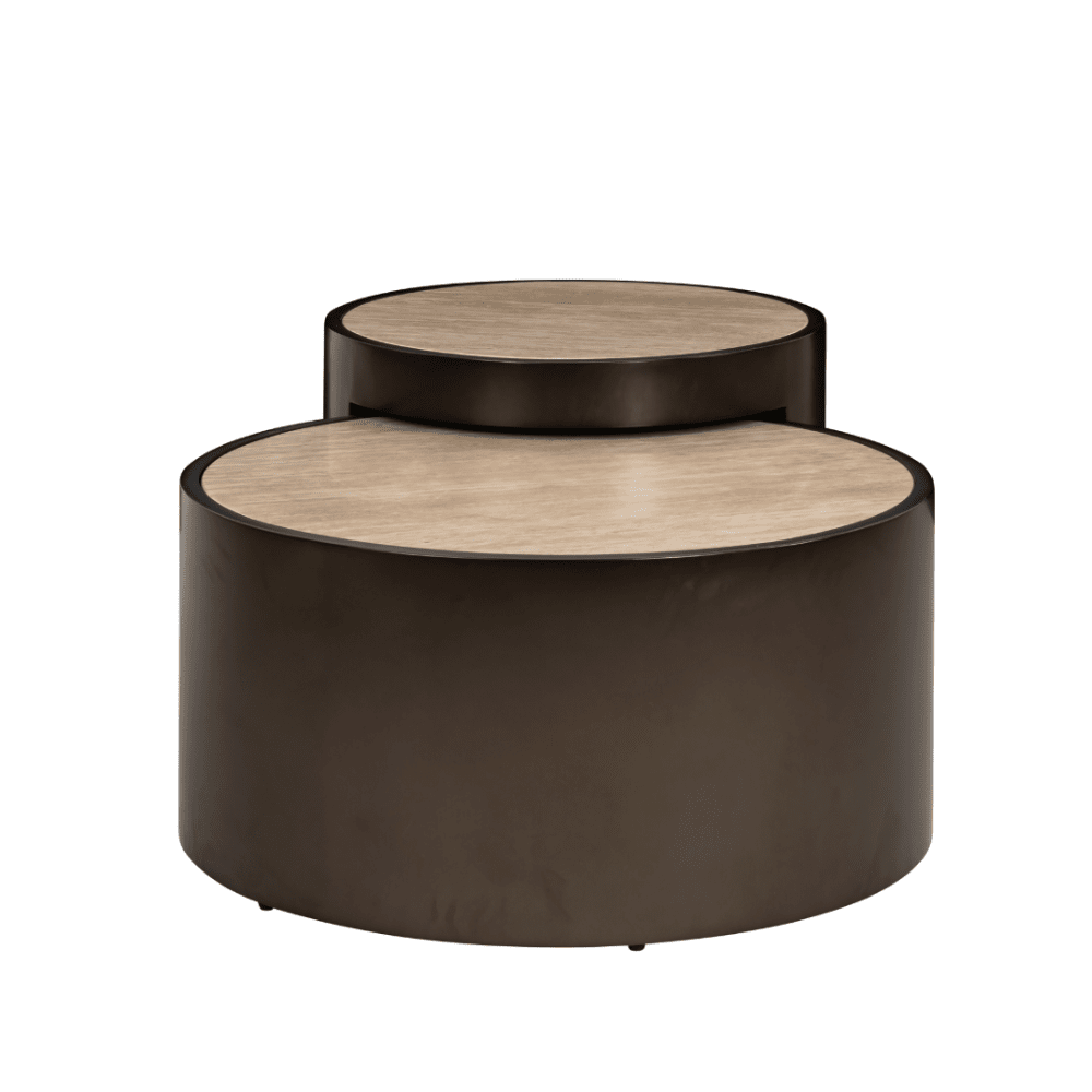 Misella Bronze Nested Coffee Tables with Faux Travertine Top Furniture