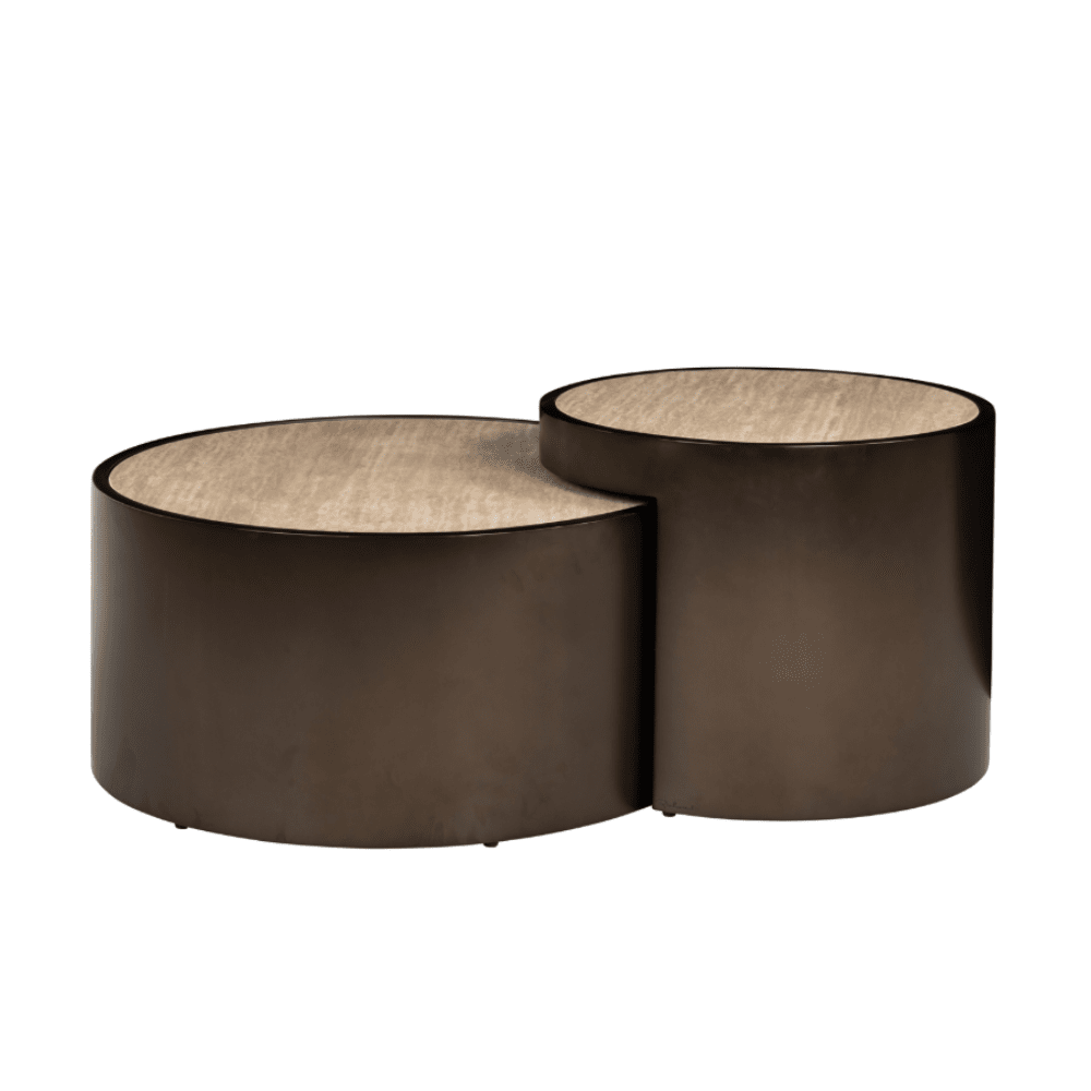 Misella Bronze Nested Coffee Tables with Faux Travertine Top Furniture
