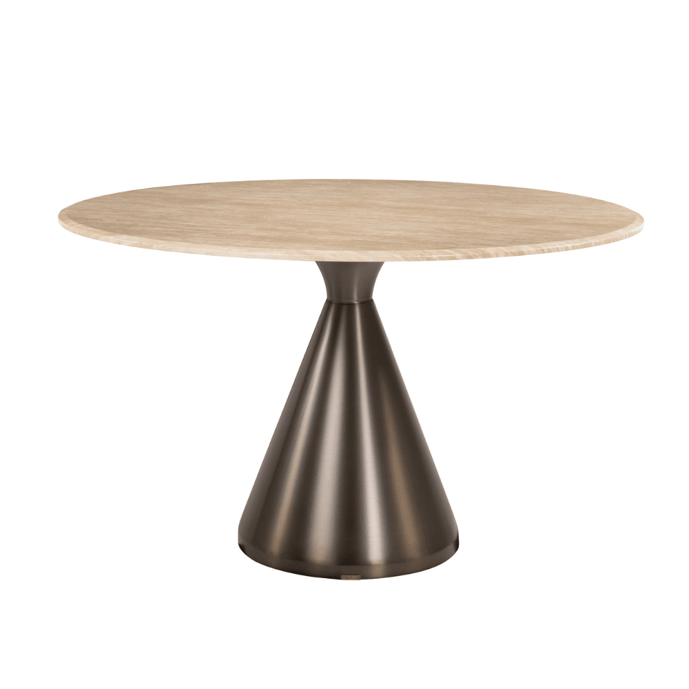 Miya Bronze Round Dining Table with Faux Beige Marble Top Furniture