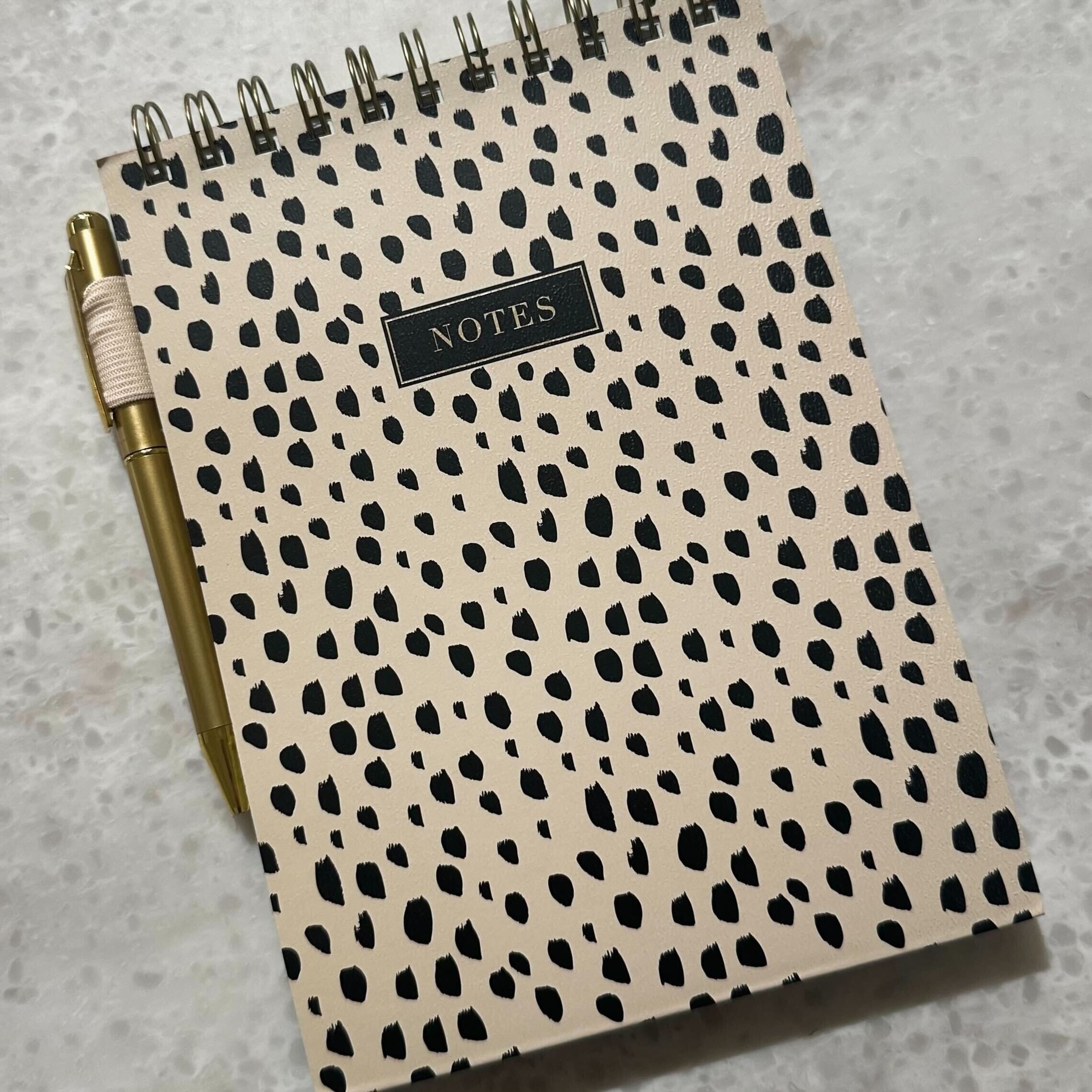Monochrome Animal Print Notebook with Pen Holder & Gold Pen Accessories