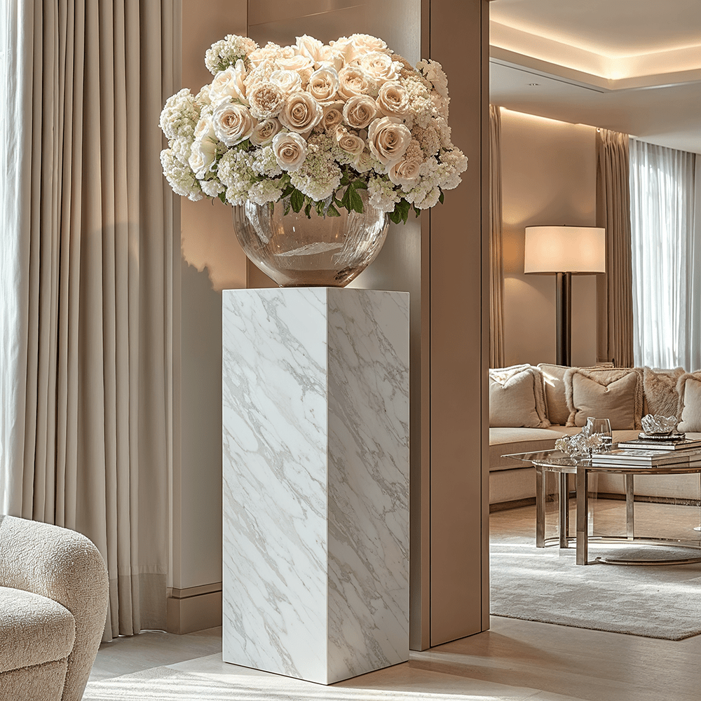 Moritz Luxury White Marble Tall Pedestal Furniture