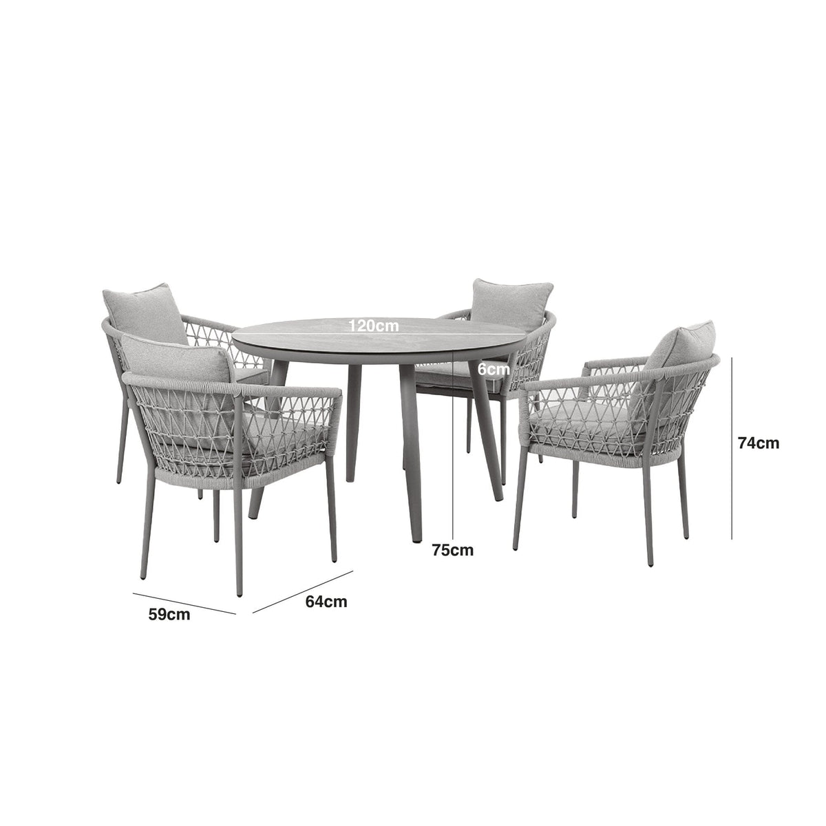 Morocco Outdoor Taupe Round 4 Seater Dining Set Outdoor