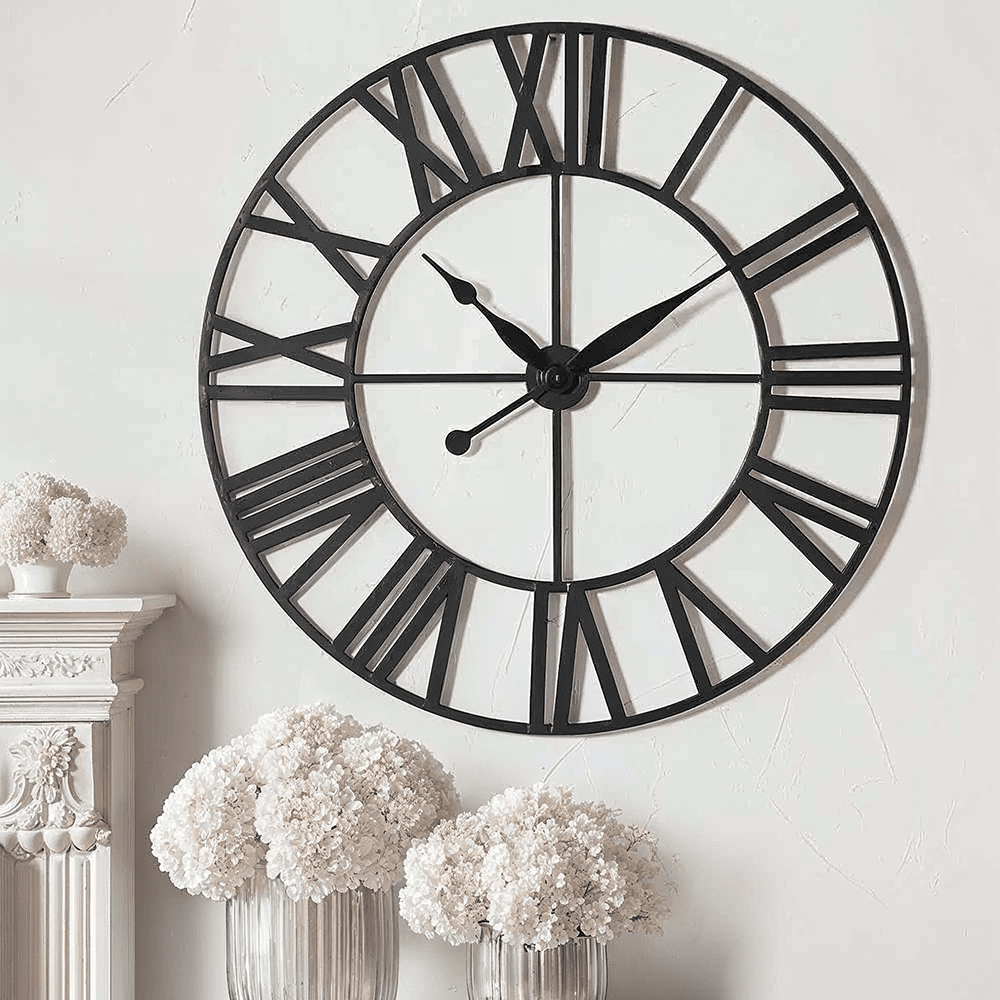 Nalini Large Black Metal Round Wall Clock Accessories