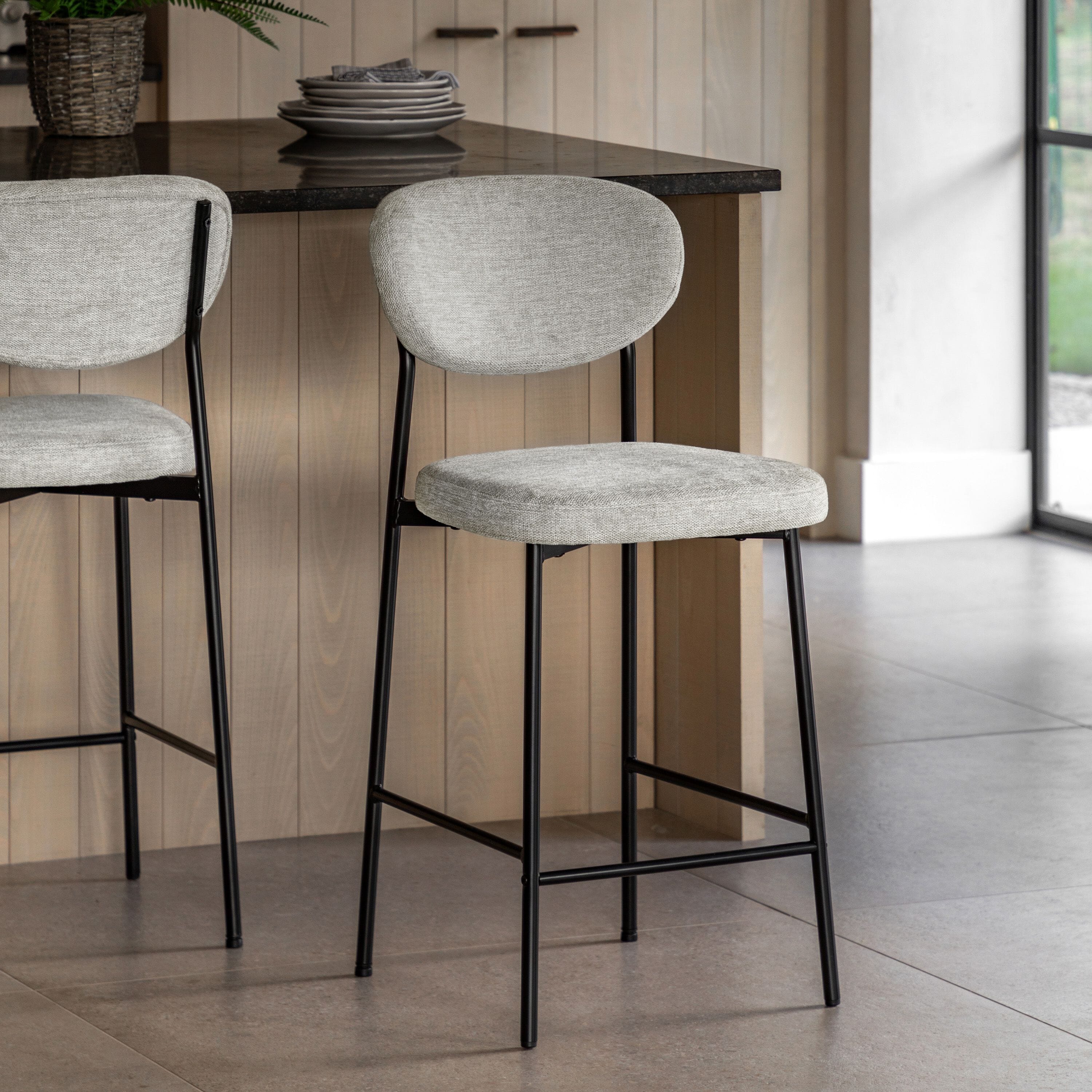 Naomi Natural Upholstered Bar Stool with Black Legs - Set of 2 Furniture