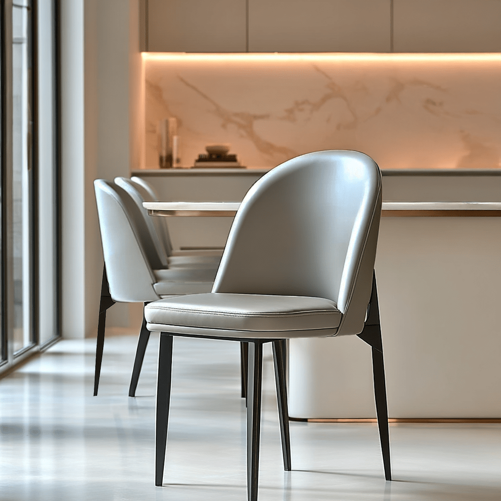Nemille Grey Leather Dining Chair with Black Legs Furniture