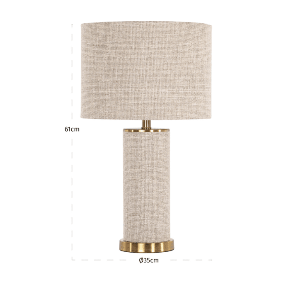 Nerisse Beige Linen Fabric Table Lamp with Gold Base Lighting