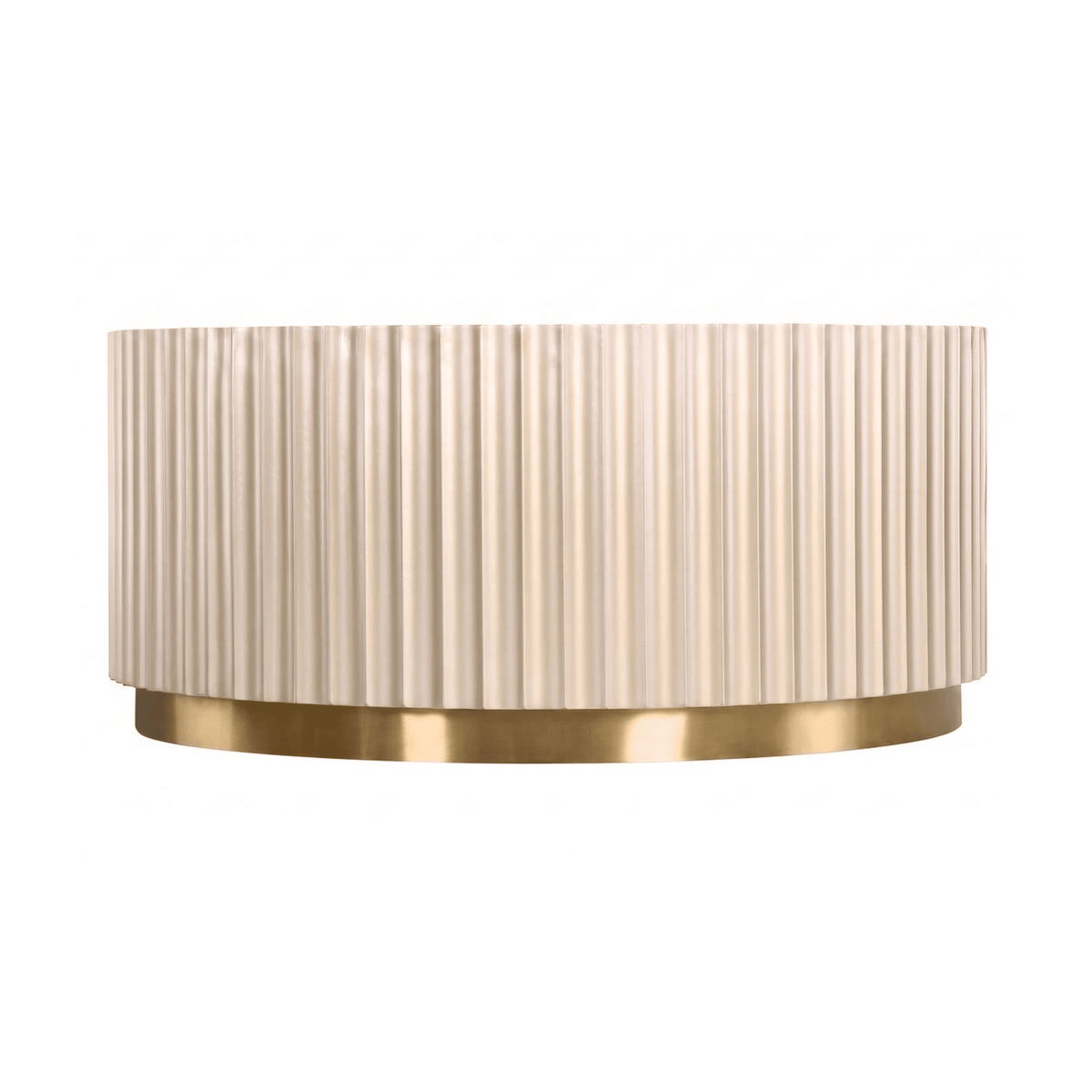 Nobbu Champagne Fluted Round Coffee Table with Mirrored Top Furniture