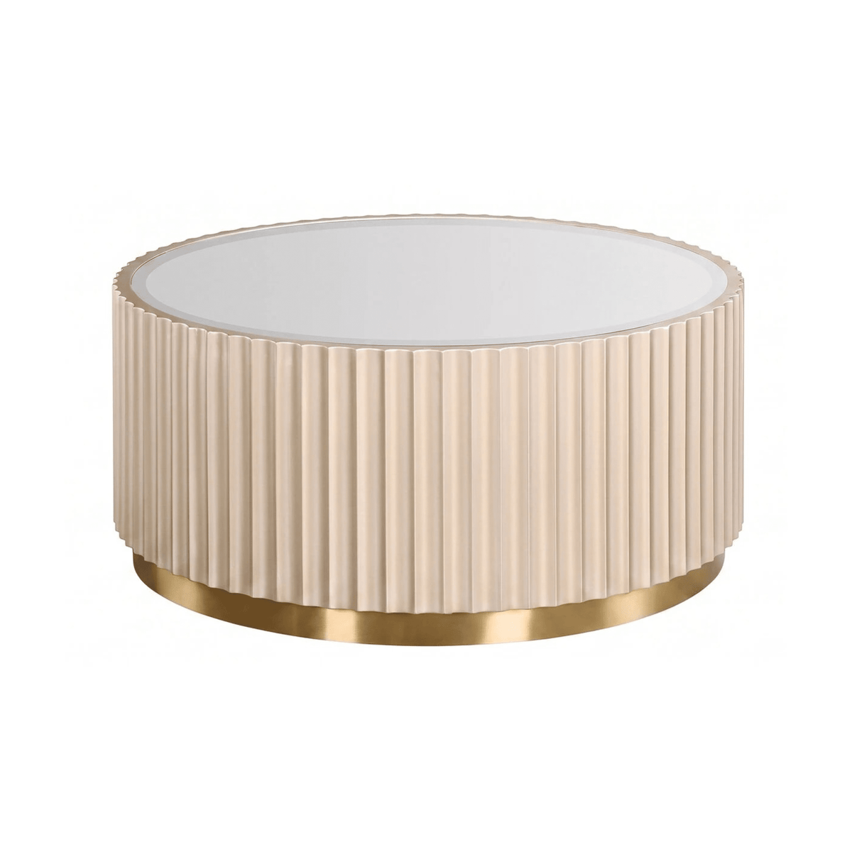 Nobbu Champagne Fluted Round Coffee Table with Mirrored Top Furniture