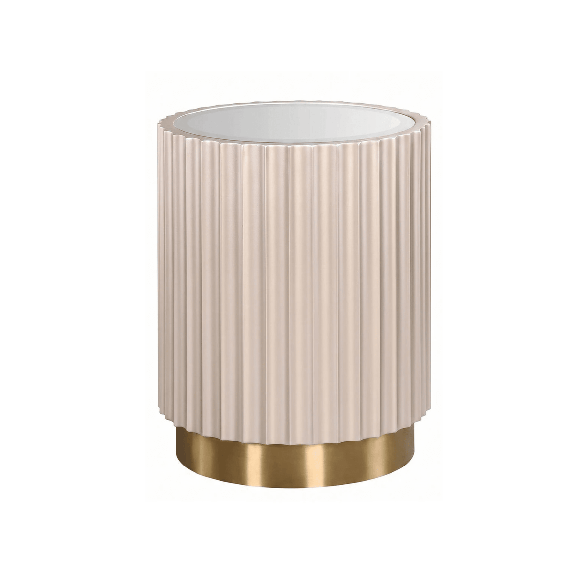 Nobbu Champagne Fluted Round Side Table with Mirrored Top Furniture