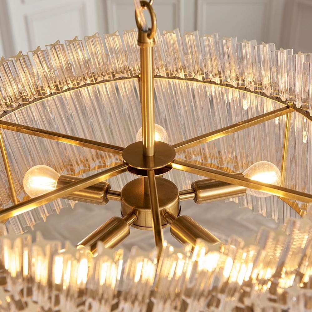 Noema Gold 5 Light Glass Rod Statement Pendant Ceiling Light Lighting