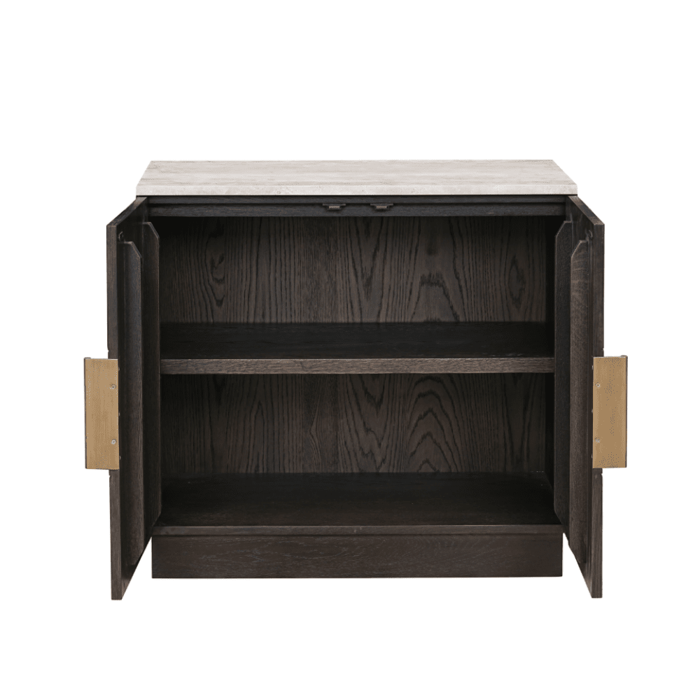 Norah Deep Brown 2 Door Sideboard with Travertine Top Furniture